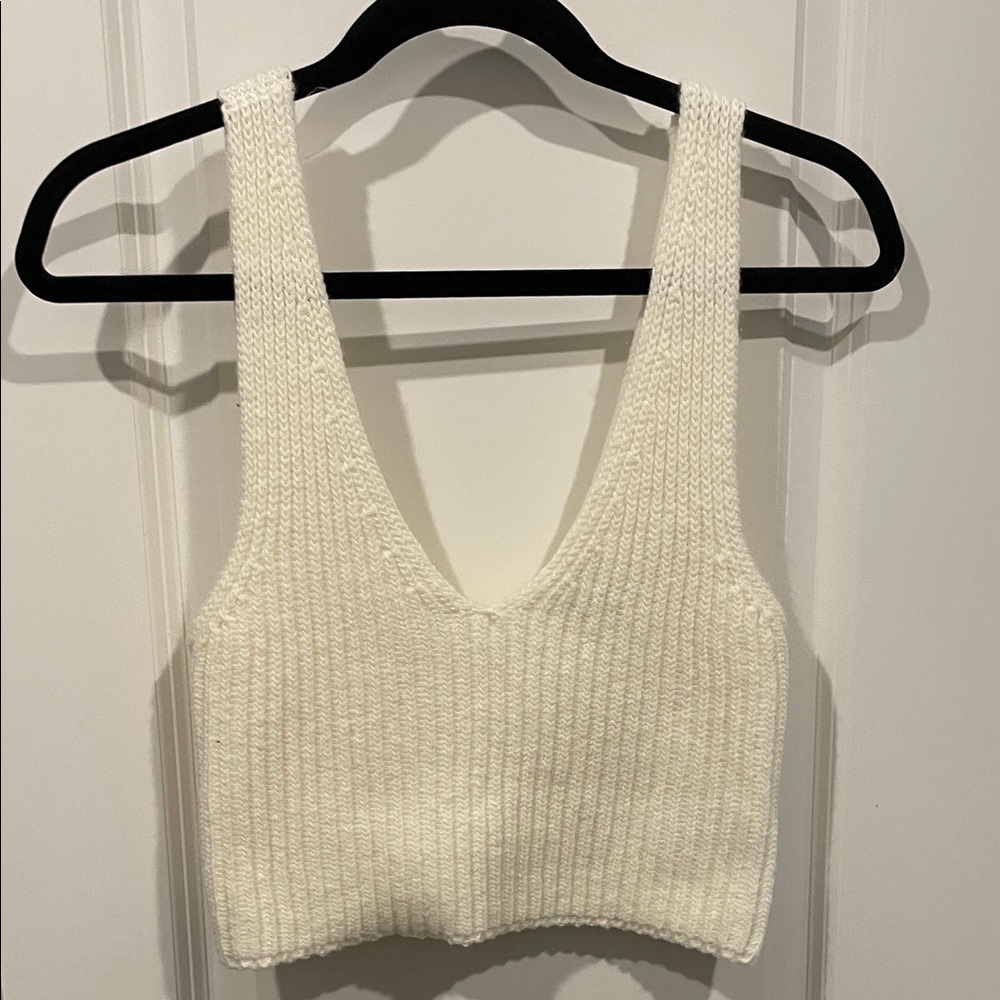 White Knit Tank Crop Top